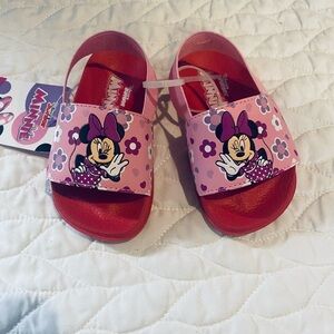 Disney Minnie Mouse Pink and Red Floral Slide Sandals for Kids